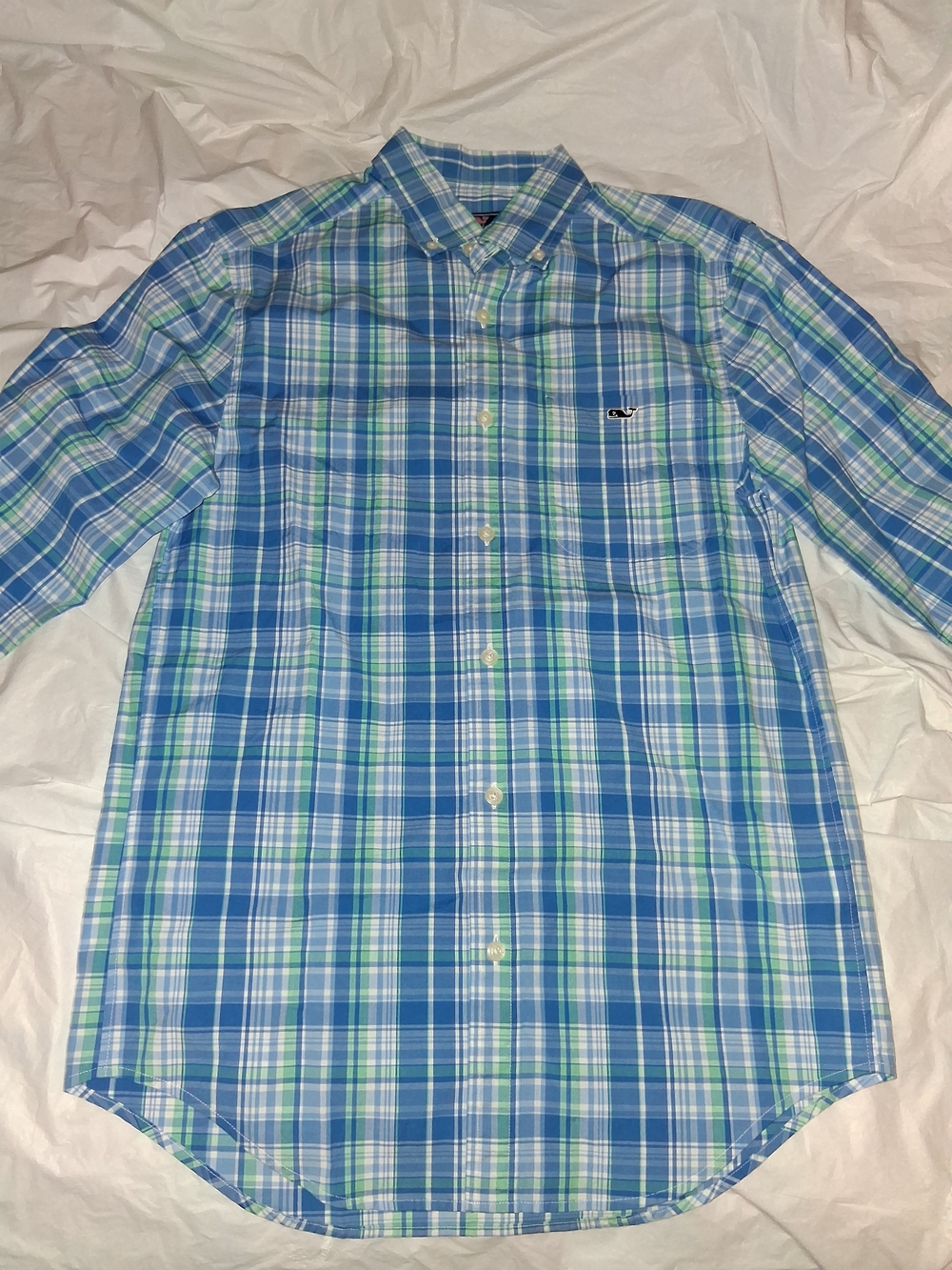 Vineyard Vines Blue & Light Green Plaid Button-Down Shirt